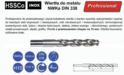 183756   13,5   HSSE HSSCo5 DIN 338 R-13 INOX